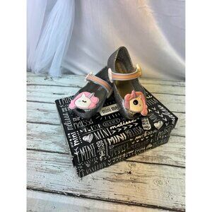 New in box Mini Melissa girls sparkly silver unicorn mary jane shoes size 5